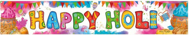 VIKAMA Holi Festival Banner, buntes Textil-Dekorationsbanner in Multicolour für Haus- und Gartenpartys, Rechteckig, Breite: 200 cm, Höhe: 45 cm - Bild 1