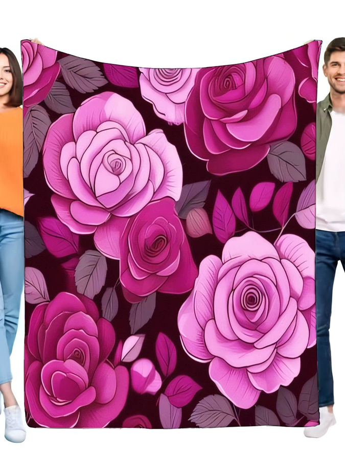 Elegante rosa Fuchsia-Rosen-Blumendecke aus ultraweichem Plüsch-Fleece für dein Bett oder Sofa - Bild 2