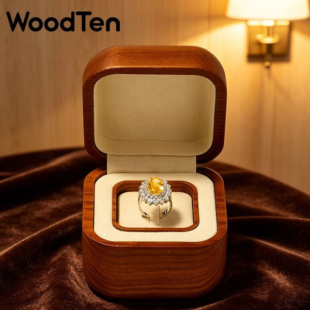 WoodTen Ringbox Schmuckaufbewahrungsbox für Damen in Beige und Braun - Bild 1