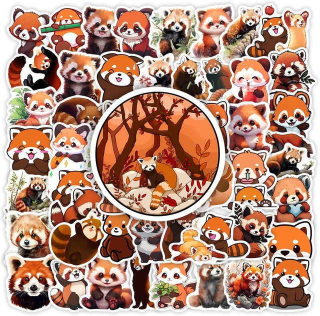 Binchi Outdoor Product Roter Panda Ailurus Sticker Set, wasserfeste Clipart Aufkleber in Multicolor für Laptop und Telefon - Bild 1