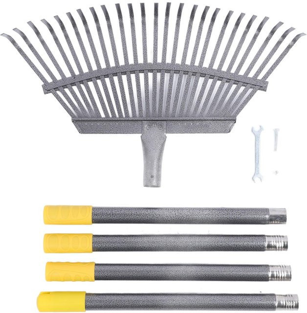 Aimo Gartenrechen Laubbesen mit 25 Zinken und verstellbarem Stiel in Grau - Bild 1