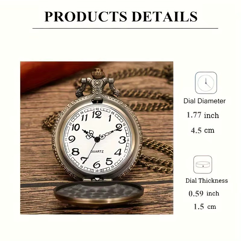 TINUORA Taschenuhr, Quarz, Messing, Gold, Unisex - Bild 4