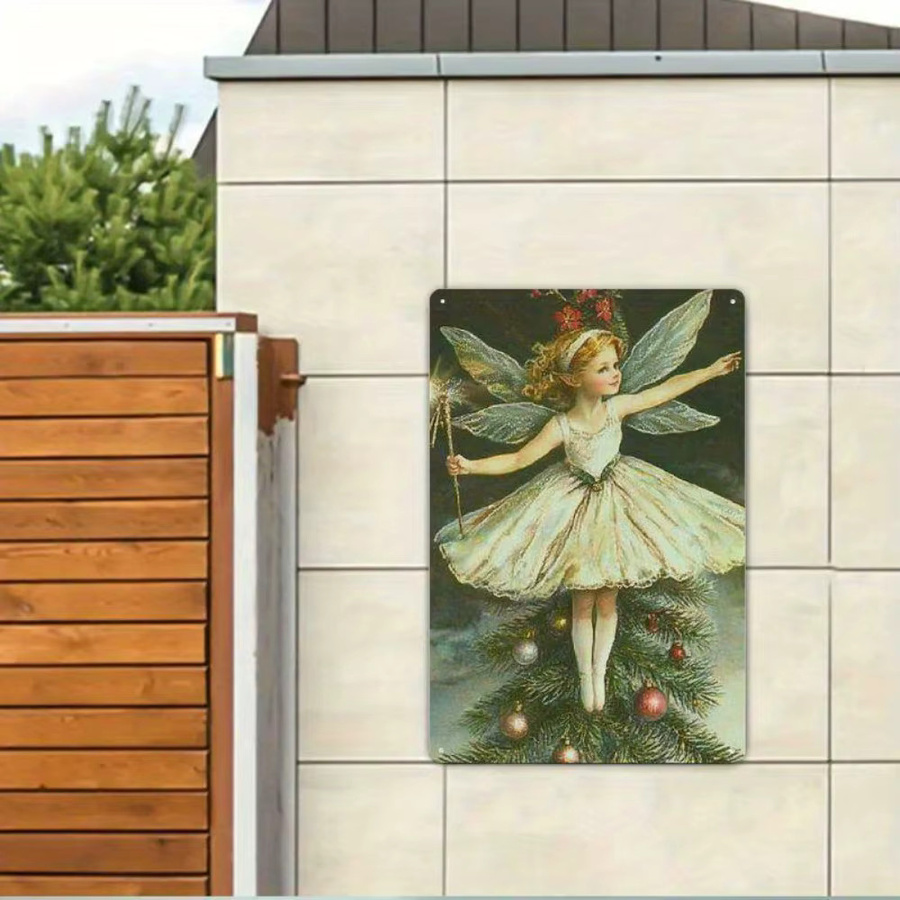HELLOYOUNG Vintage-Fee Metallblechschild für die Wand, Engel-Motiv in Mehrfarbig, Rustikale Dekoration für Weihnachten, B/H: 20,3 x 30,5 cm - Bild 4