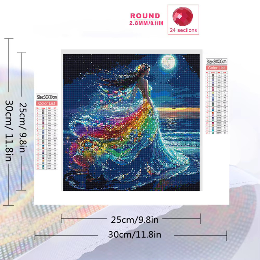 EverShine DIY Diamant-Stickerei Set Porträt einer Frau und Küstenlandschaft mit Mond, Strass-Kunstmosaik in Multicolour, B/B/B: 20 x 20 x 20 cm - Bild 2