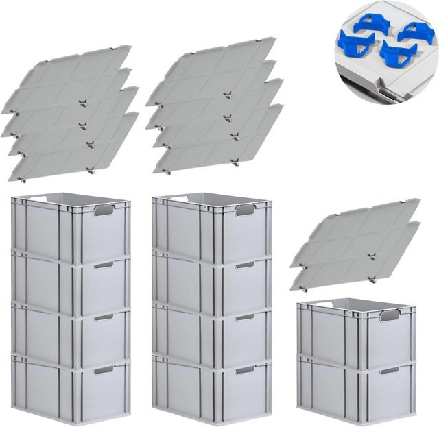 PROREGAL Spar Set mit 10x Eurobox Nextgen Economy in Blau inklusive Auflagedeckeln und 4x Schiebeschnappverschlüssen, H x B x T: 32 x 40 x 60 cm, 65 Liter - Bild 1