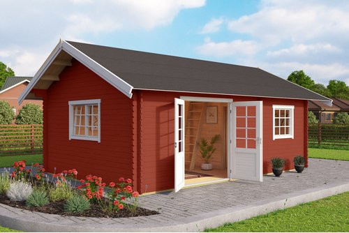 Lasita Blockbohlenhaus Caroline Gartenhaus in Rot mit Satteldach B/H/T: 675 x 330,6 x 489,9 cm - Bild 1