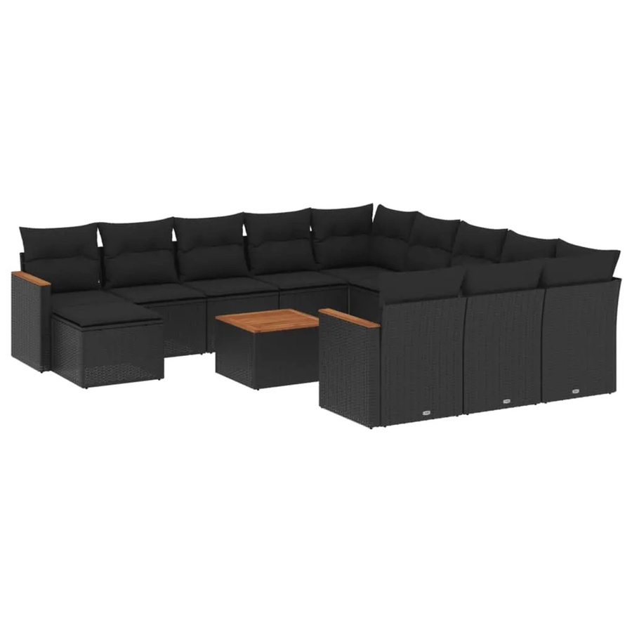 vidaXL 13-tlg Garten-Sofagarnitur Modell 52 aus schwarzem Poly-Rattan mit Kissen und pulverbeschichtetem Stahlgestell - Bild 2