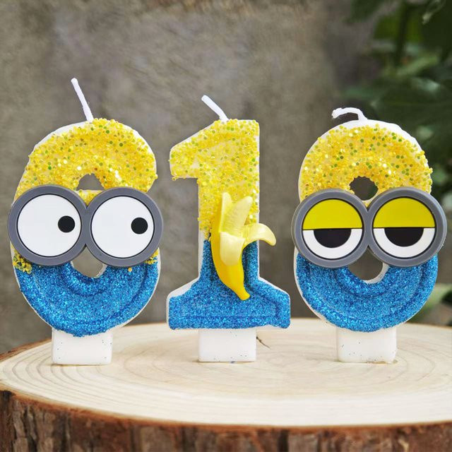 Potdemiel Bananenmann Kerze in Gelb für Kindergeburtstag und Kuchendekoration - Bild 1