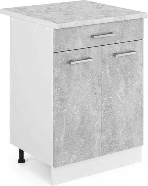 Vicco R-Line Küchenunterschrank mit Schubladen in Beton-Optik und Marmor-Design, B/T/H: 60 x 60 x 81,6 cm - Bild 1