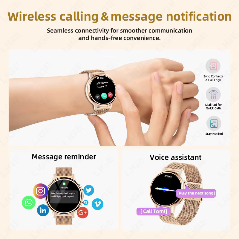 LIGE Smartwatch für Damen mit 1,26 Zoll Display, IP68 wasserdicht, Bluetooth-Anruf und Gesundheitsmonitor in Lila/Gold - Bild 2