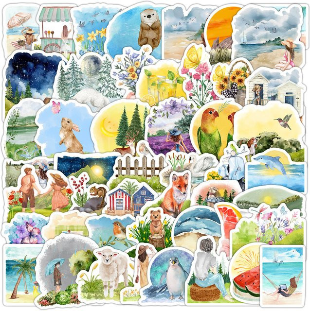 50 Stück wasserfeste Aquarell Frühlings Graffiti Aufkleber in Multicolour von BulingBulingStickers Store zur Dekoration von Wasserbechern und Computern - Bild 1