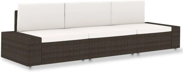 vidaXL Modulares 3-Sitzer-Sofa aus braunem Poly-Rattan mit Stoffpolstern und Metallrahmen - Bild 1