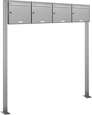 AL Briefkastensystem für 4 Parteien, freistehend, silberfarben, B/H/T: 161,2 x 150 x 11,6 cm - Bild 1