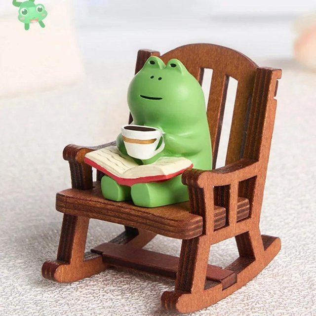 Niedliche Frosch Schaukelstuhl Dekoration aus Harz in Grün für Schreibtisch und Auto - Bild 1