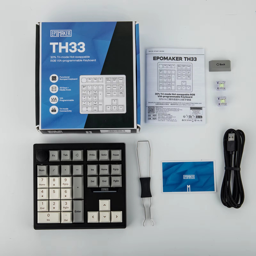 EPOMAKER TH33 Mechanisches Numpad mit 30 % Layout, QMK/VIA, Hot-Swap, Bluetooth, 2,4 G und Kabelverbindung, RGB-Hintergrundbeleuchtung, Schwarz/Grau - Bild 6