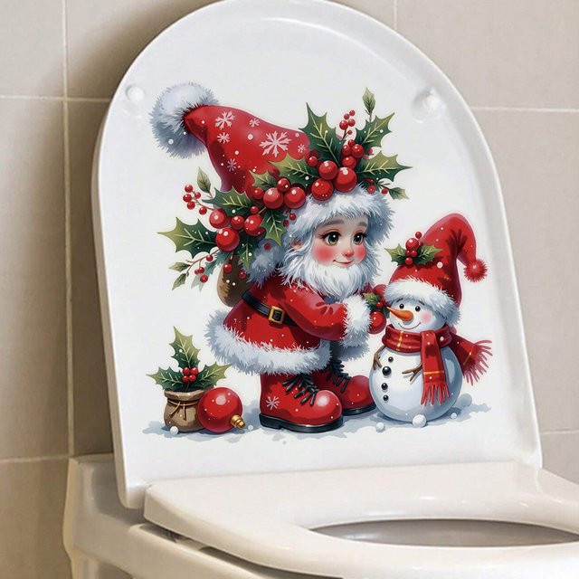 BRUP Schneemann WC-Sitz Aufkleber für Weihnachten, abnehmbare Badezimmer Dekoration aus PVC, Mehrfarbig - Bild 1