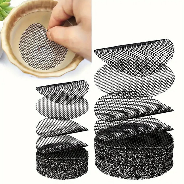 100 Stück GXHPOAW Bonsai-Topfboden Gittermatten in Schwarz zur Entwässerung und zum Schutz vor Bodenverlust für Zimmerpflanzen - Bild 1