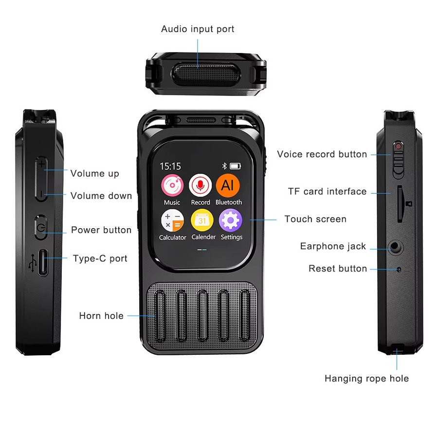 Vandlion V78 AI Sprachrekorder mit Touchscreen und Mehrsprachiger Übersetzung, 32GB, Schwarz - Bild 6