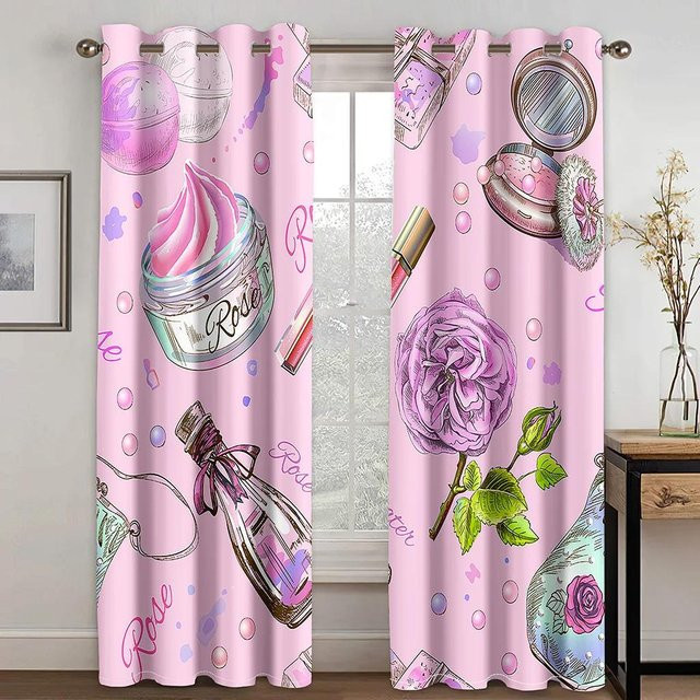 Verdunkelungsvorhang von Yiran Furniture in Rosa mit Grafikmuster für Wohnzimmer und Schlafzimmer, B: 55 cm, H: 120 cm, 2er-Set mit Ösen - Bild 1