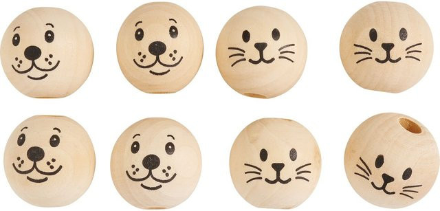 GLOREX Holzköpfe Hund und Katze 8er-Set in Beige zum Aufhängen für Kinder - Bild 1