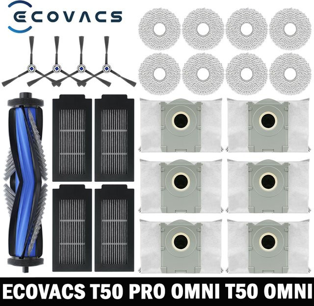 Ecovacs Ersatzteil-Set für T50 PRO OMNI und T50 OMNI Roboter-Staubsauger in Beige mit Hauptseitenbürste, Hepa-Filter, Mopp und Staubbeutel - Bild 1