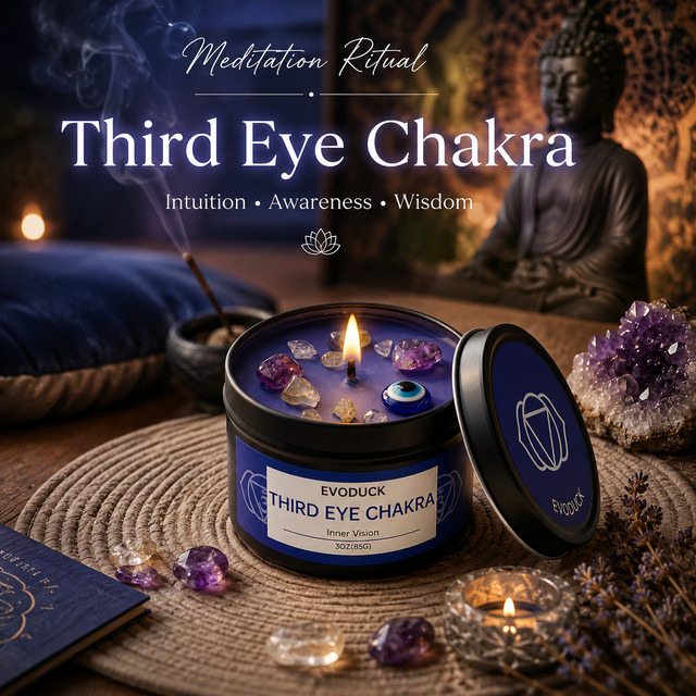 EVODUCK Salbei-Weihrauch-Duftkerze mit Kristall und Böser-Blick-Amulett für Meditation und Yoga, 3oz - Bild 1