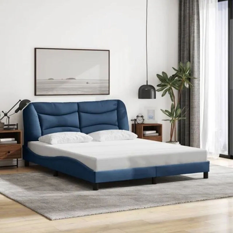 Vidaxl Polsterbett Hvar mit LED aus Stoff und Metall in Blau, B/T/H: 160 x 200 cm - Bild 1