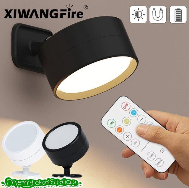 XIWANGFIRE Magnetische 360 Grad Rotationswandleuchte mit Fernbedienung, dimmbares LED-Licht mit 3 Farbmodi für Schlafzimmer und Korridor - Bild 1