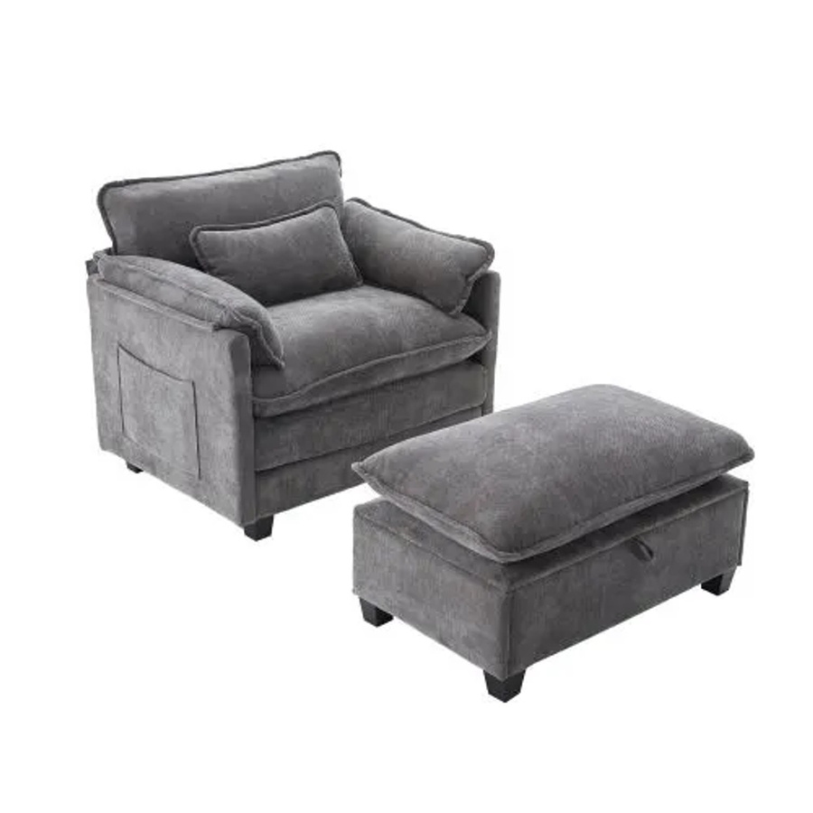 PXloue Loungesessel aus Samt mit Hocker und Stauraum, B/T/H: 103 x 85 x 91 cm - Bild 2