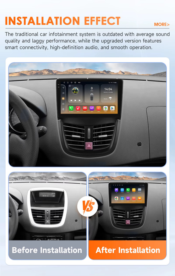 OSSURET 6115 Android Auto Radio Player für Peugeot 207 207CC SW 2006-2015 mit drahtlosem CarPlay, 2DIN Multimedia-System in Schwarz und 360 Grad Kamera Unterstützung - Bild 2