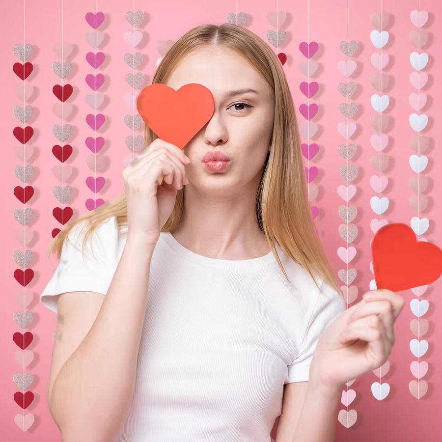 WEIGAO Herz-Girlande aus Papier in Rot und Rosa für Valentinstag und Hochzeit, 4 m Wandbehang - Bild 2