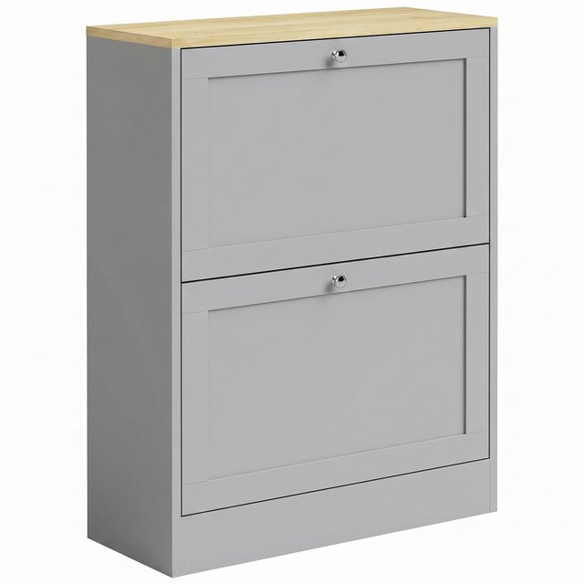 HOMCOM Schuhschrank für 12 Paar, moderner schmaler Schuhschrank mit 2 Klappfächern und verstellbaren Einlegeböden für Flur und Eingangsbereich, Grau, B: 60 cm, T: 23,5 cm, H: 80 cm - Bild 1