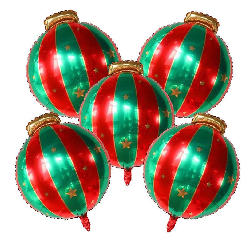 YAYB 5er Set Weihnachts-Folienballons in Rot und Grün, Runde Weihnachtskugeln als Partydekoration - Bild 2
