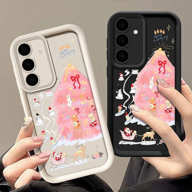 Rosa Weihnachtsbaum Handyhülle für Samsung Galaxy S25 S24 S23 S22 Ultra FE A56 A36 A26 A16 A17 A15 5G A55 A54 Cover in Pink und Weiß - Bild 1