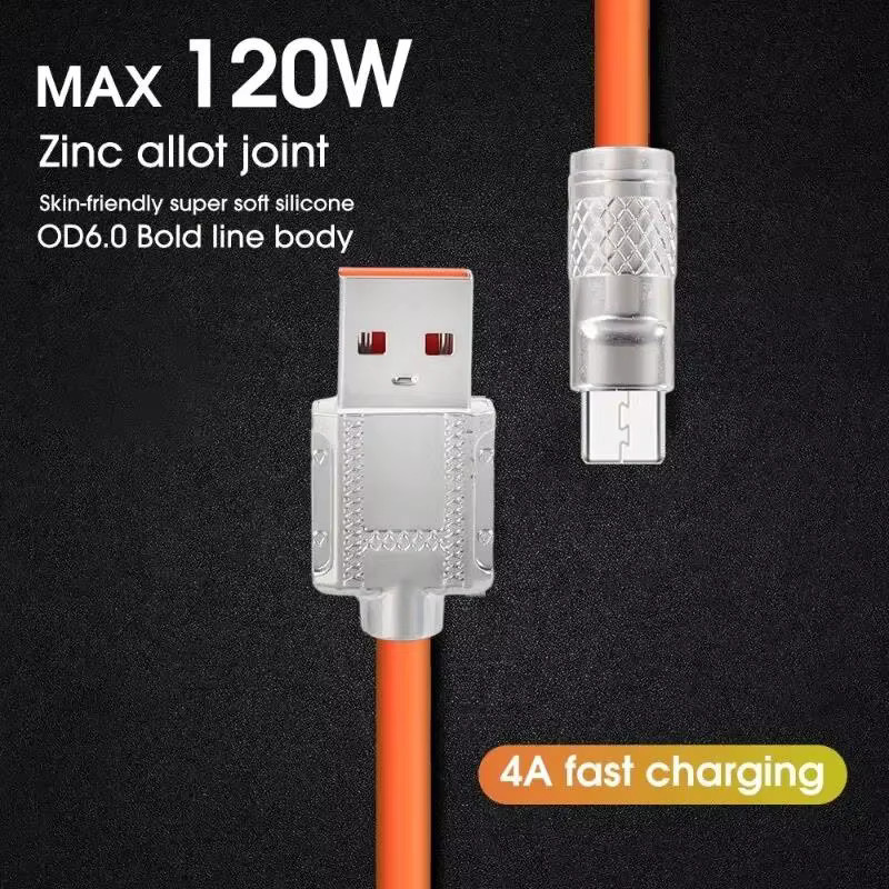 KAFNHCKA USB-C Schnellladekabel aus Silikon mit 120W und 6A, Länge: 1 m, Blau und Orange - Bild 4