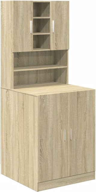2-teiliges Waschmaschinen-Schrankset VD Home Furnishing aus Spanplatte in Sonoma-Eiche, Beige/Braun, modern mit Türen und offenen Regalfächern - Bild 1