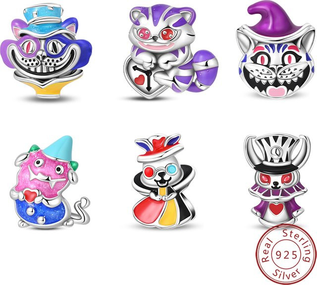 Qikaola Charms, Perlen 925 Sterlingsilber, lila Katzen und Kaninchen, Unisex - Bild 1