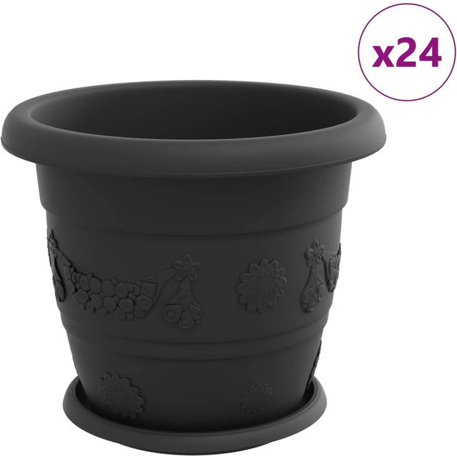 24er Set vidaXL Blumentöpfe aus Kunststoff in Schwarz, zylindrisch, Durchmesser: 26 cm, Höhe: 21,5 cm - Bild 1