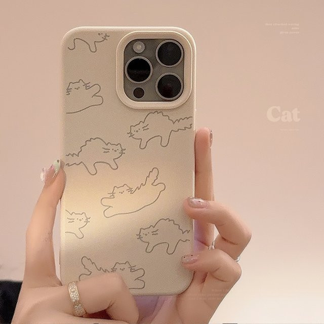 MUQGEW iPhone Schutzhülle mit koreanischem Cartoon Kätzchen Muster in Beige, stoßfeste Telefonhülle für iPhone 17 16 Plus 15 14 13 12 Pro Max - Bild 1