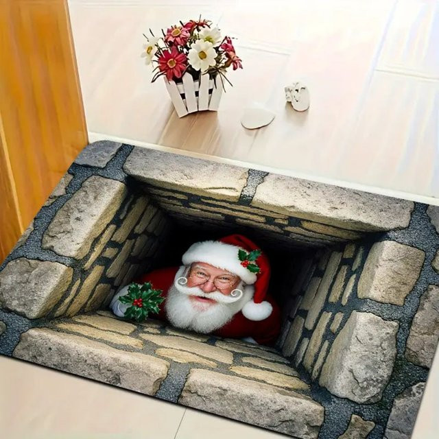 VIKAMA 3D-Weihnachtsmann-Haus Bodenmatte für Innen und Außen, wetterfeste Willkommensmatte in Mehrfarbig, B/T: 80 x 50 cm - Bild 1
