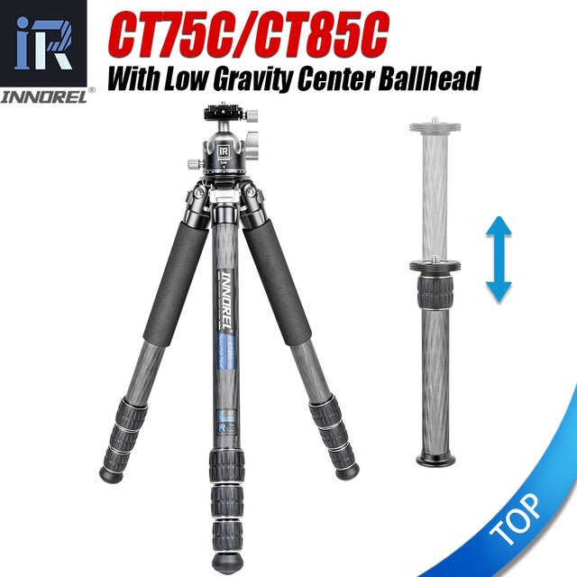 INNOREL CT75C/85C Kohlefaser-Stativ in Schwarz mit Kugelkopf und verstellbarer Mittelsäule für DSLR-Kameras - Bild 1