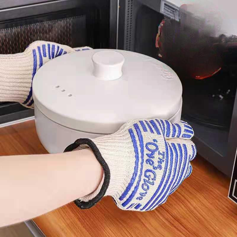 Doppellagige Baumwoll-Grillhandschuhe von Household supplies MH mit Silikonbeschichtung, flammhemmend und wärmedämmend für Ofen, Mikrowelle und Camping - Bild 4