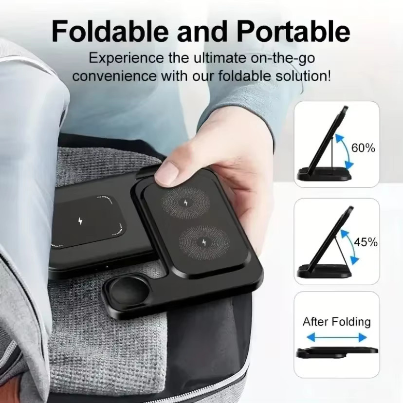XIKCU 3-in-1 Wireless Ladegerät faltbares Schnelllade-Dock für iPhone, iWatch und AirPods in Schwarz oder Weiß - Bild 3