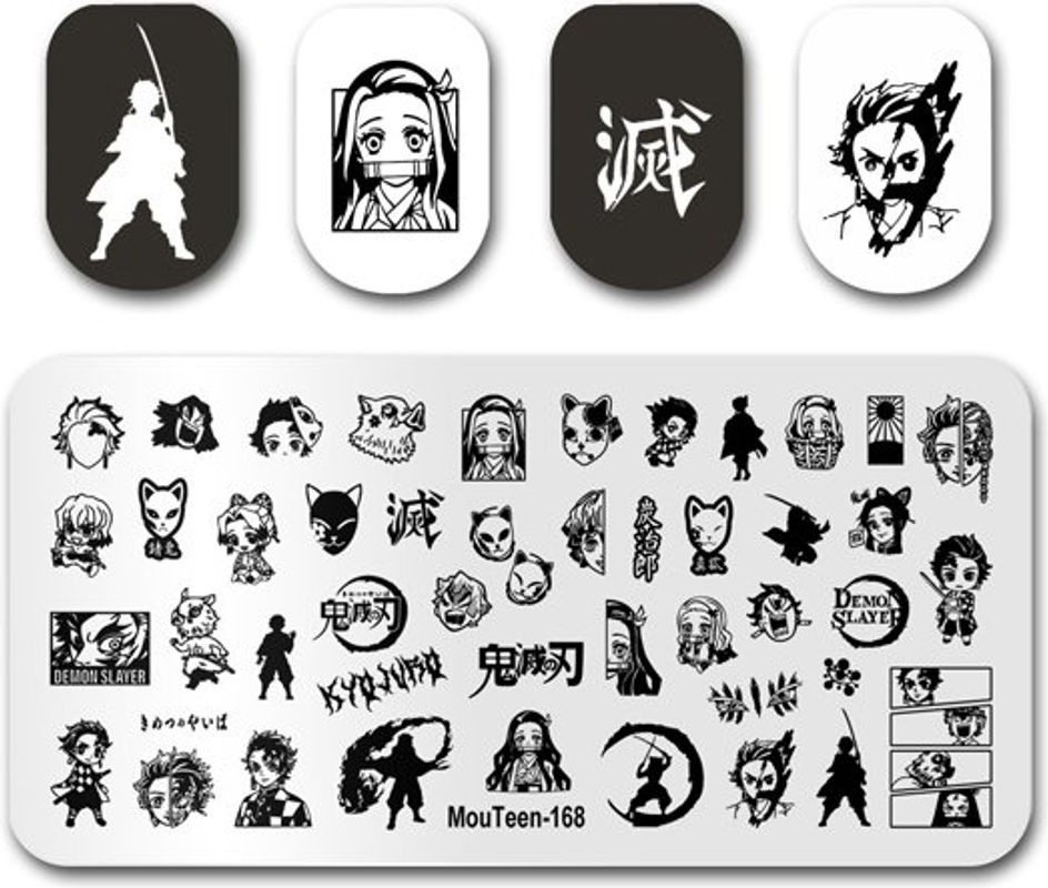 MouTeen168 Nagelstempel Set mit Comic und Animations Motiven in Weiß für professionelle Nail Art Maniküre - Bild 1