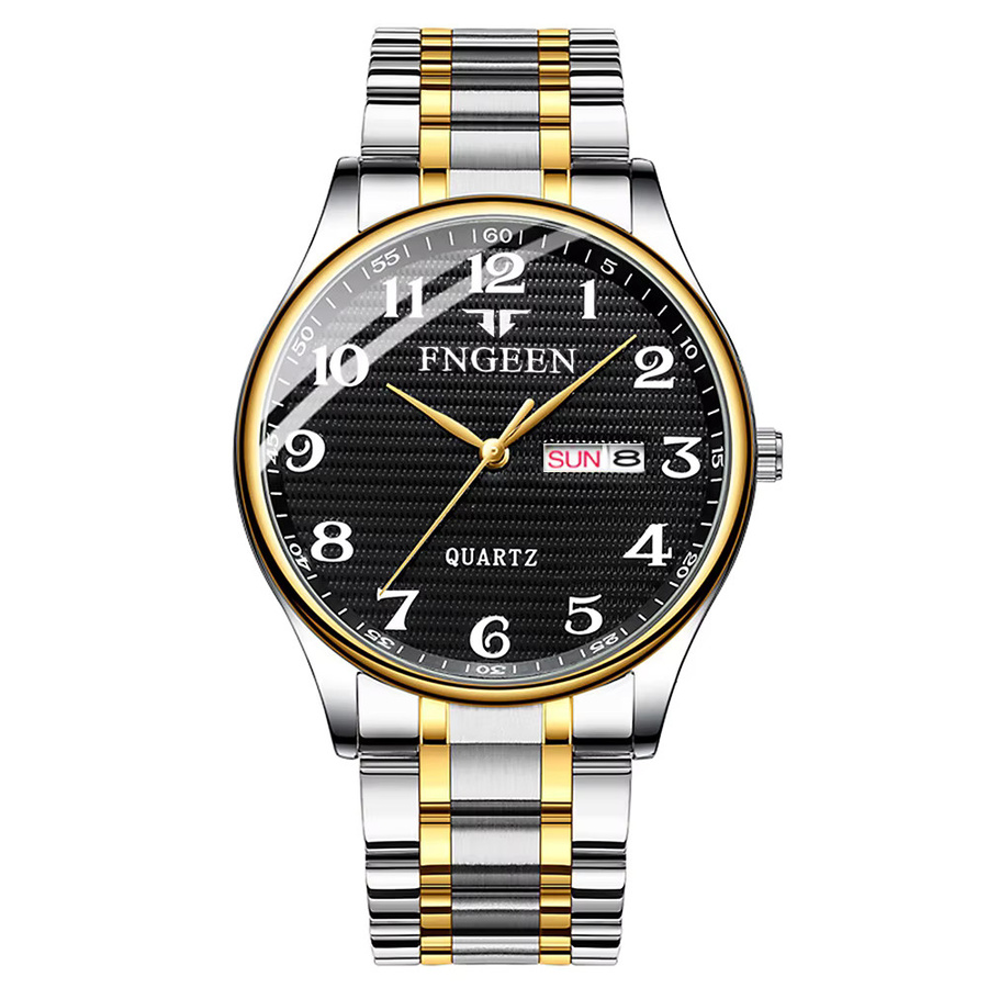 BINBOND Herrenuhr, Quarz, Edelstahl, Schwarz, Bicolor, Datum, Wochentag - Bild 6