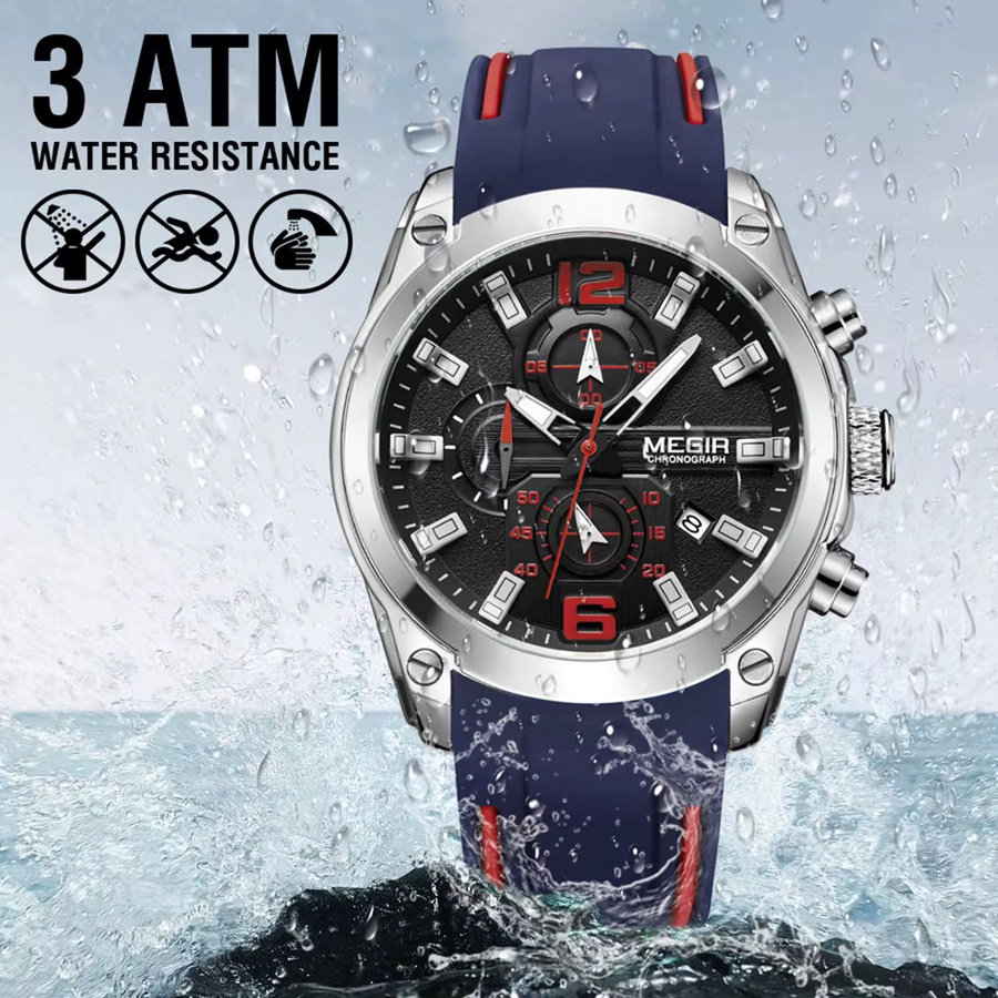 MEGIR Chronograph Armbanduhr, Quarz, Edelstahl, Schwarz, Herren - Bild 5