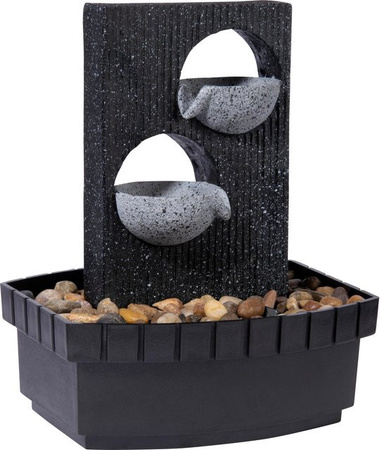 Dobar Zimmerbrunnen Kaskade aus Polyresin in Grau-Schwarz mit zwei Schalen, B/H/T: 20,5 x 26 x 16,5 cm