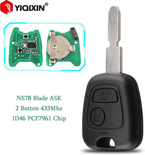 YIQIXIN Smart Remote Autoschlüssel mit ID46 Chip und 2 Tasten für Peugeot und Citroen in Schwarz - Bild 1