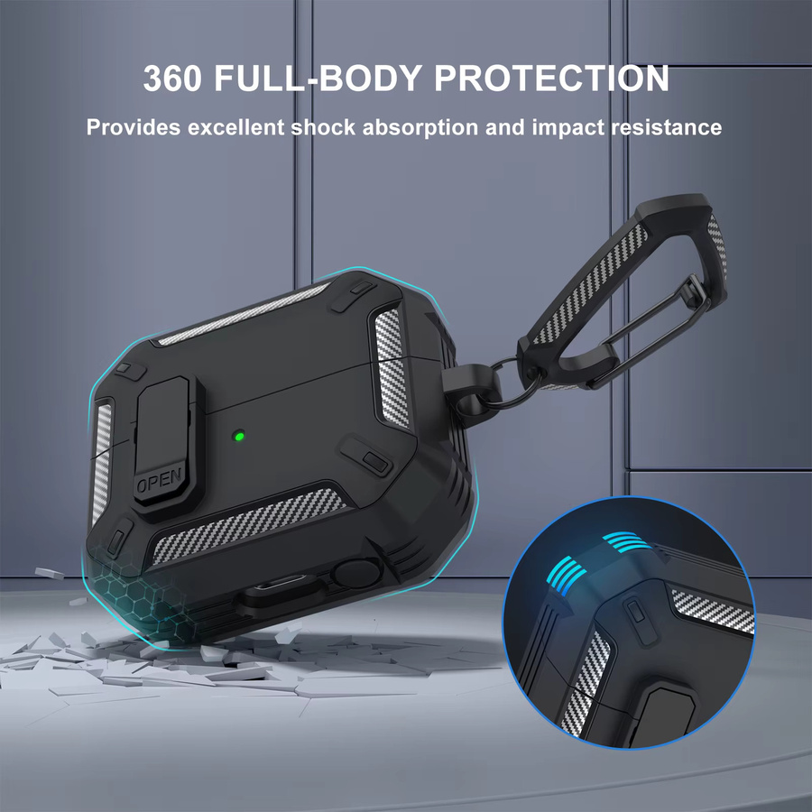 Samsung Galaxy Buds 3 Pro / Buds 3 Schutzhülle mit sicherer Verriegelung und Kohlefaser-Design in Schwarz oder Weiß - Bild 2