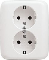 Busch-Jaeger Schuko-Doppelsteckdose EUJ-214 in Weiß, IP20, Unterputz-Einbau - Bild 1